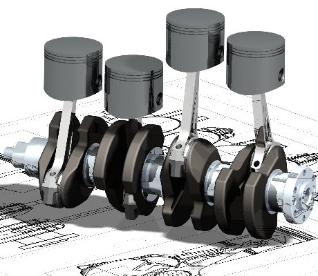 A CAD model of a small mechanical crank on a blank background