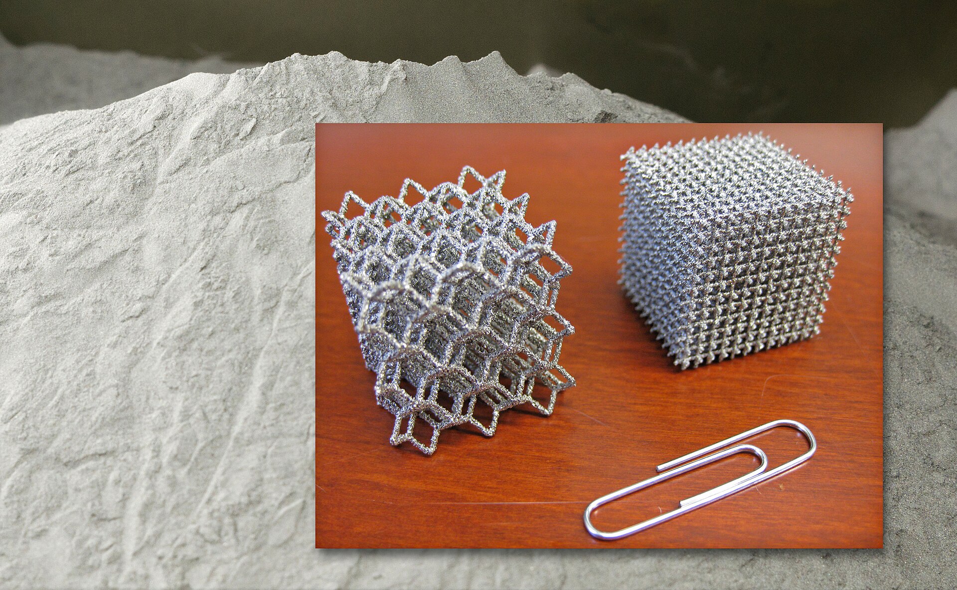 Metal powder samples laid out for additive manufacturing