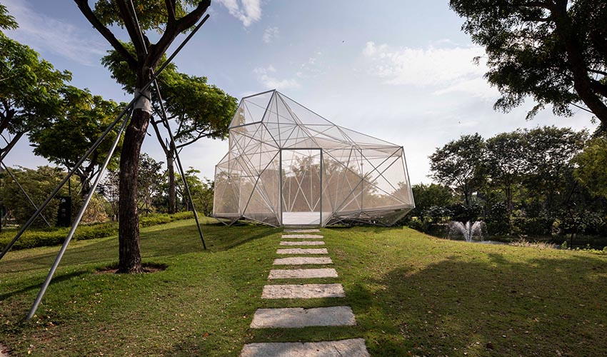 The AIRLAB pavilion made from 3D printed steel nodes explores design freedom