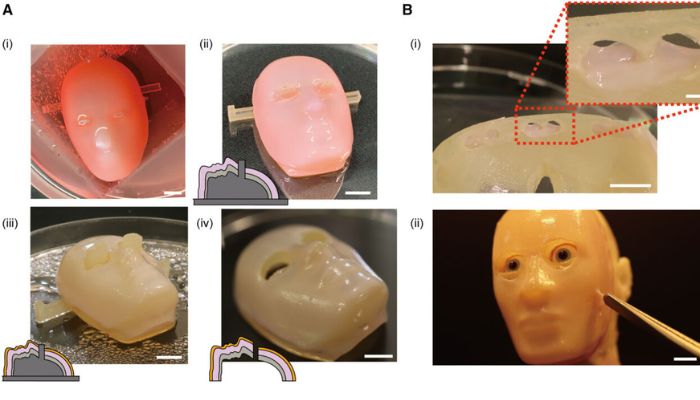 3D robot face with living skin