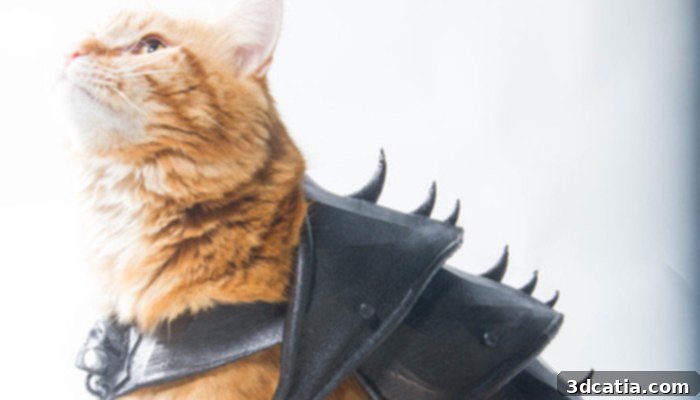 3D printed Halloween costume for pets: cat armor