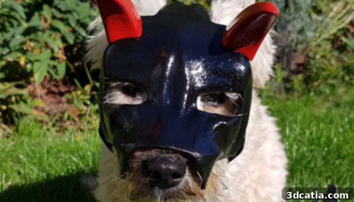 3D printed Halloween costume for pets: dog helmet