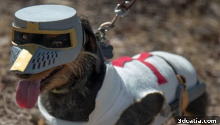 3D printed Halloween costume for pets: crusader dog