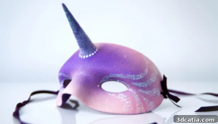 3D printed Halloween mask: unicorn