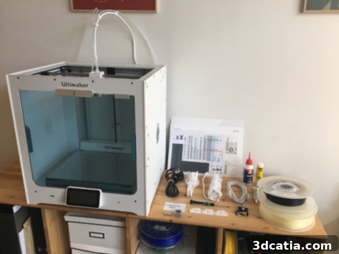 The Ultimaker S5 3D Printer unpacked and ready to use.