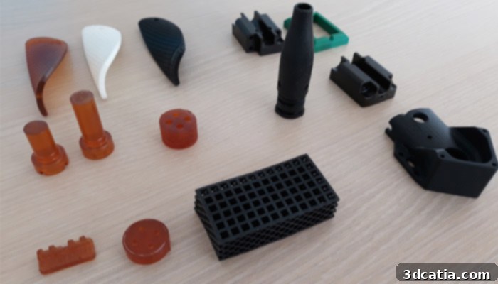 Examples of 3D printed parts enabled by UPS's network for various industrial applications