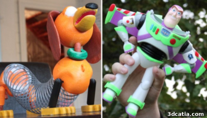 3D printed Toy Story characters like Woody and Buzz Lightyear