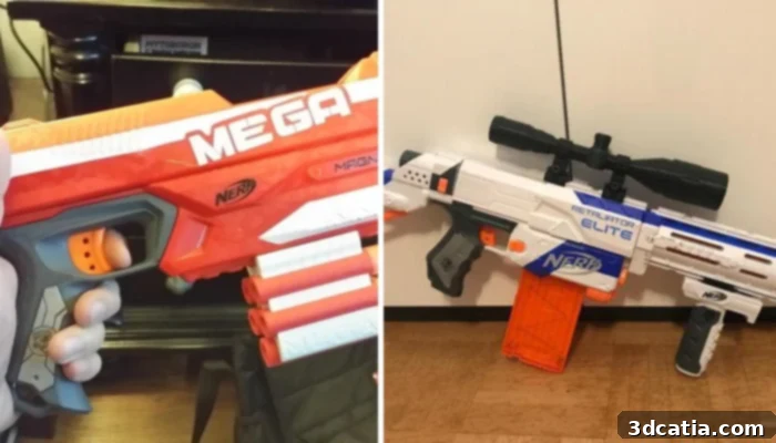 A customized Nerf blaster with 3D printed parts