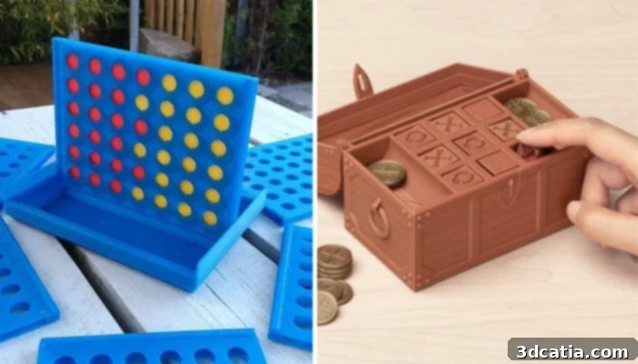 A 3D printed chess set on a chessboard