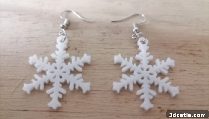 3D printed snowflake earrings as a unique Christmas gift idea