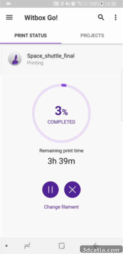 Witbox Go! App: Print Development Screen