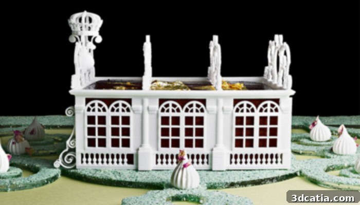 3D printed sugar sculpture resembling Versailles palace architecture.