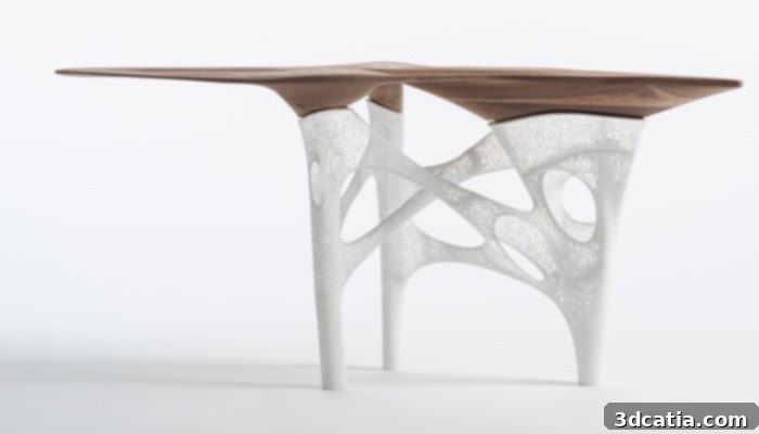 Table with 3D printed legs by ALEKSA Studio, manufactured by 3D Print UK