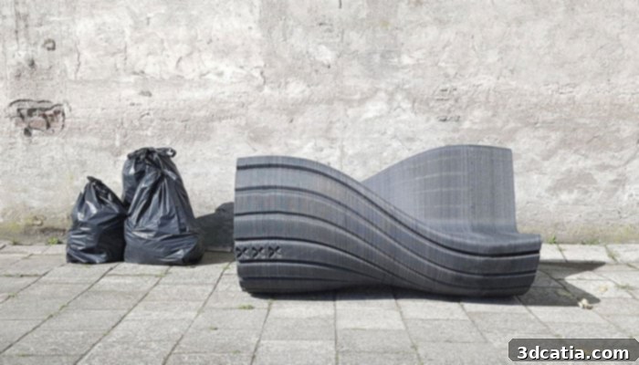 3D printed street benches made from recycled plastic in Amsterdam