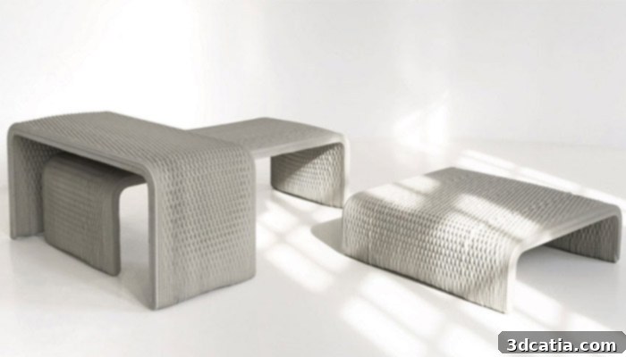 Woven concrete 3D printed benches by XtreeE and Studio 7.5