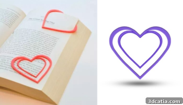 3D printed heart-shaped bookmark STL file
