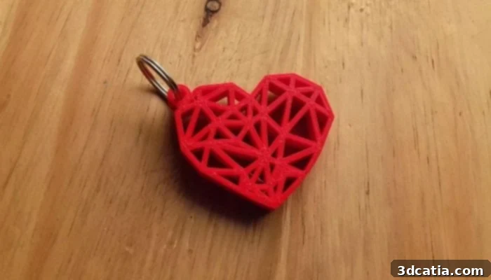 3D printed geometric heart keyring STL file