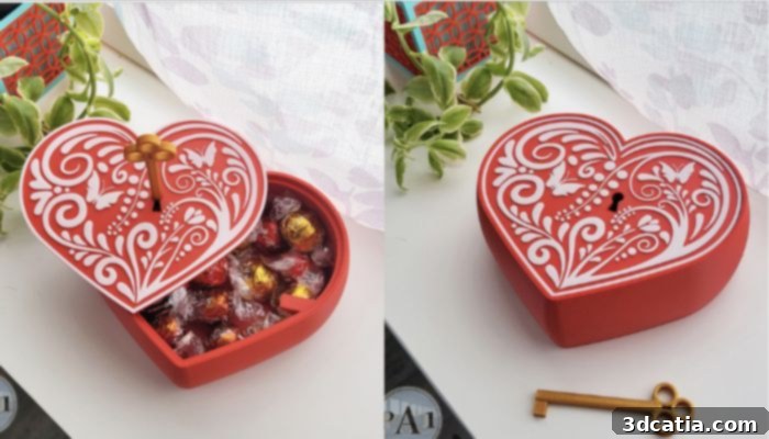 3D printed heart-shaped lockable box STL file