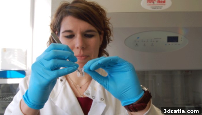 Martina Miotto, a researcher at Newcastle University, stands in a laboratory setting.