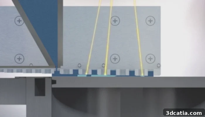 Aurora Labs' Multi Concurrent Printing (MCP) process in action, showcasing advanced metal additive manufacturing.