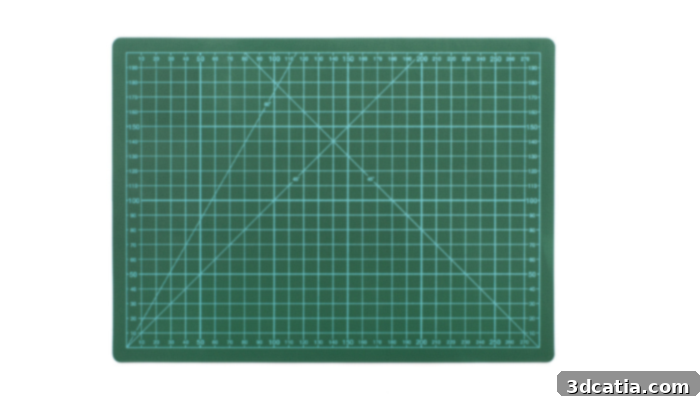 A self-healing cutting mat with grid lines