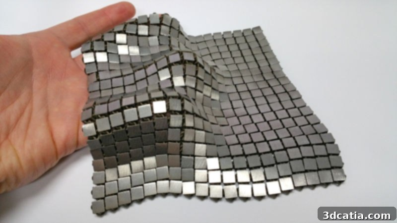 NASA's Space Fabric prototype, resembling medieval chainmail, developed using 3D printing for advanced space applications.