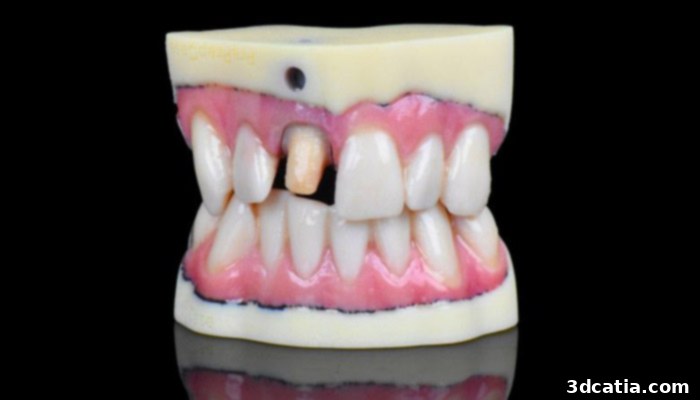 Dental professionals examining a detailed 3D printed dental model