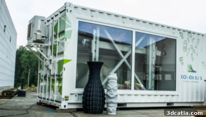 Colossus: Large-Scale 3D Printing, Made Portable 3 Colossus large-scale FGF 3D printer inside a container