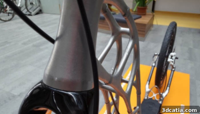 3D printed scooter frame showing intricate bionic design