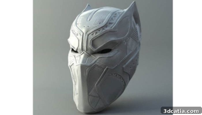3D printed mask of the Black Panther character
