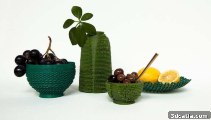 Collection of 3D printed objects from recycled ghost nets