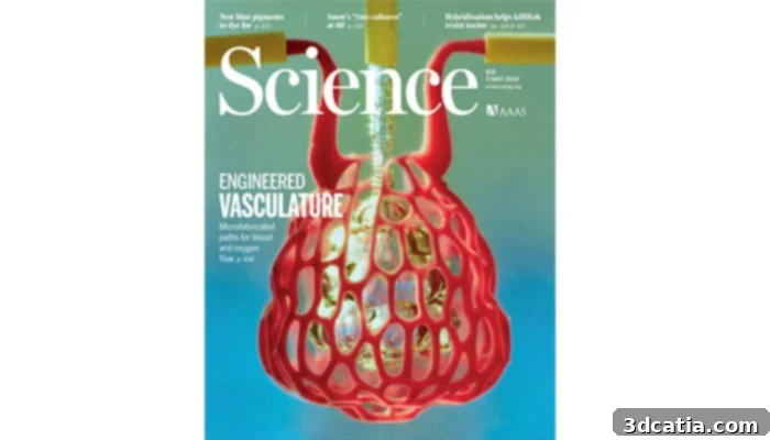 Science Magazine cover featuring 3D printed vascular networks for organ research