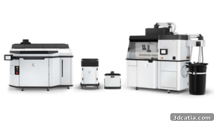 HP Jet Fusion 5200 Series 3D printer and processing station for industrial additive manufacturing