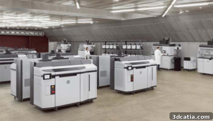 HP Jet Fusion 5200 operating in an industrial production environment for additive manufacturing