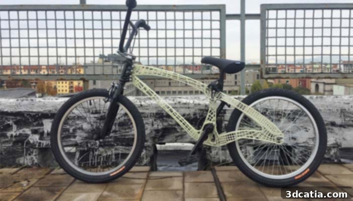 BMX Fiber Frame developed in collaboration with Autodesk, demonstrating a 40% weight reduction compared to steel.