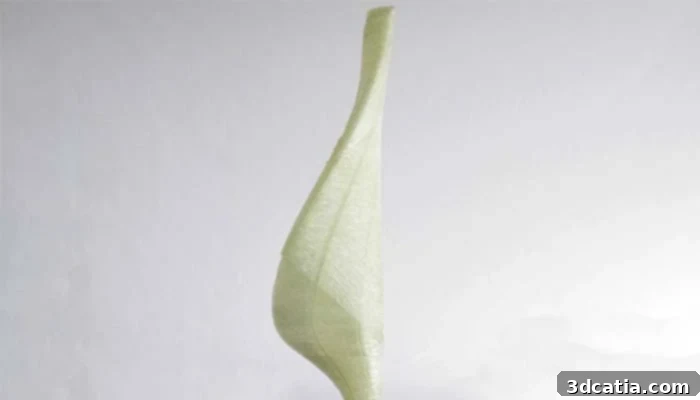 A propeller blade demonstrating the complex geometries and structural integrity achievable with moi composites' CFM technology.