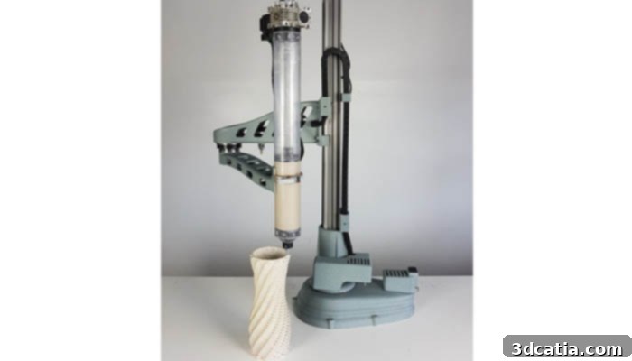 The Scara Mini V1 clay 3D printer by 3D Potter printing multiple objects non-stop