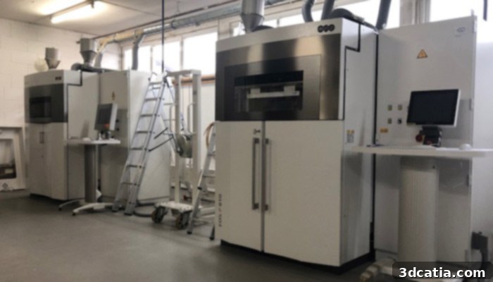 Production unit of RAUCH with two EOS SLS machines, P810 in foreground, P800 in background.