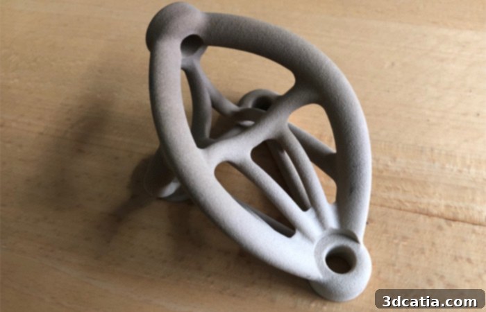 SLS component made of PEEK, highlighting complex design enabled by additive manufacturing.