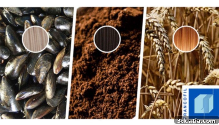 PLA filament with biobased additives like coffee grounds