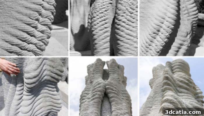 Unique 3D printed concrete column designs and textures