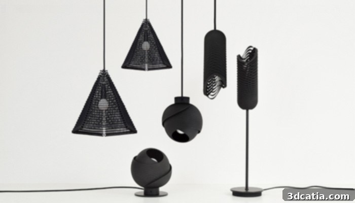 Freshfiber's Fold lamp, a minimalist 3D printed lighting design.