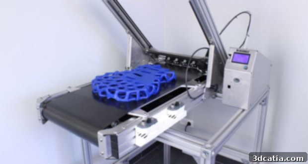 Close-up of Blackbelt 3D printer's conveyor belt