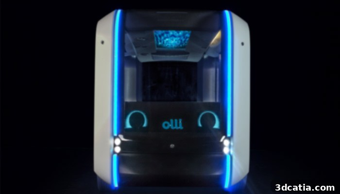 Olli 2.0 interior with a large touch screen and improved design