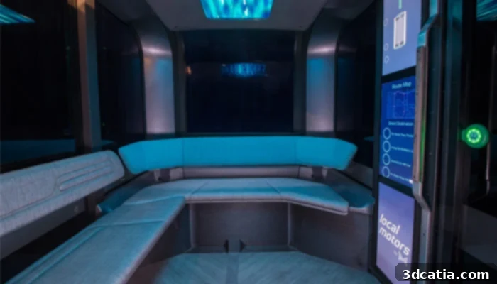 Olli 2.0 on the road, showcasing its sleek design and autonomous capabilities
