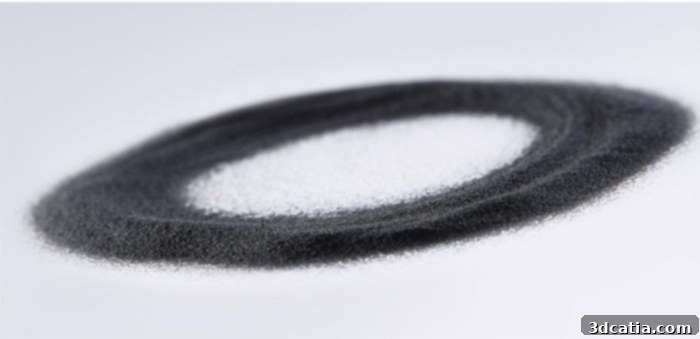 Close-up image of fine metal powder, used as feedstock in Directed Energy Deposition (DED) and other powder-based additive manufacturing processes.
