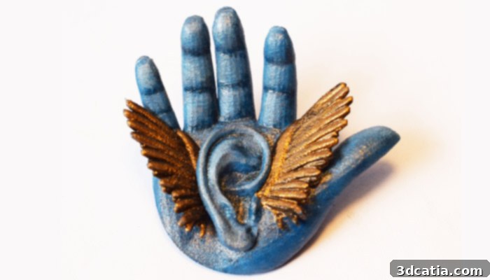 A unique pin accessory designed and created using 3D printing technology by Caroline Auraix