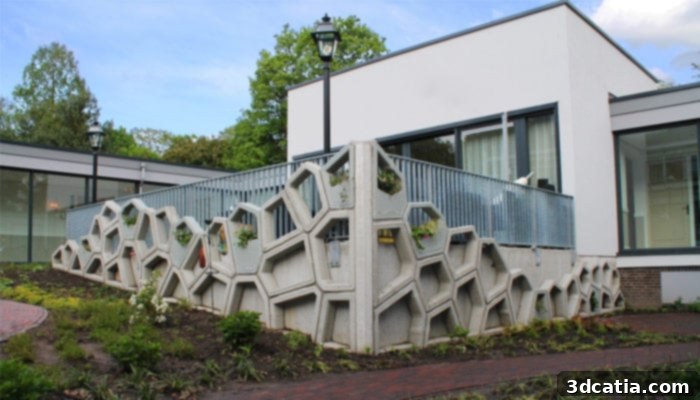 Vertico's innovative 3D printed wall facade showcases the potential for complex architectural elements in construction.