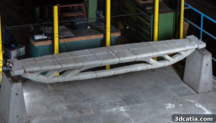 The innovative 3D printed concrete bridge by Vertico, showcasing sustainable engineering and advanced design.