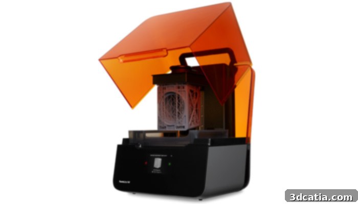 The Form 3 3D printer from Formlabs in action.